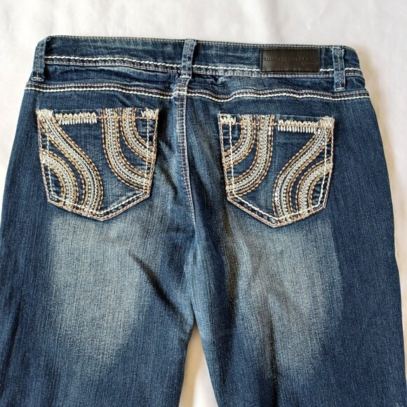 Twentyone Black Rue 21 Blue Jeans Straight Leg Dark Wash Embellished Size 9/10 - Picture 5 of 16